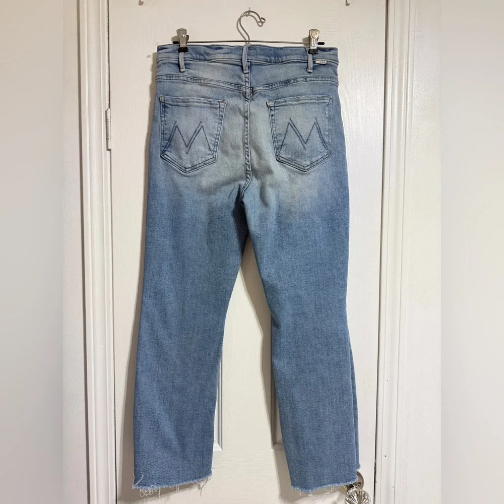 MOTHER The Hustler High Rise cropped Leg Ankle Fray Jeans Au Revoir size 32